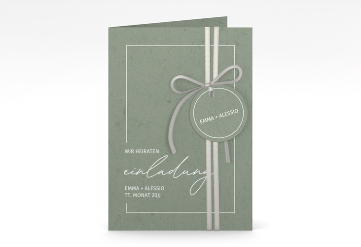 Einladungskarte Hochzeit Simple Line A6 Klappkarte hoch gruen