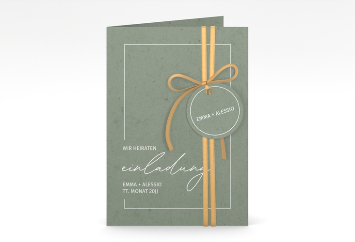 Einladungskarte Hochzeit Simple Line A6 Klappkarte hoch gruen