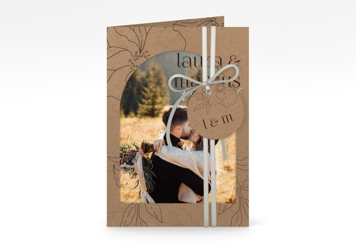 Hochzeitseinladung Alpenblume A6 Klappkarte hoch Kraftpapier hochglanz