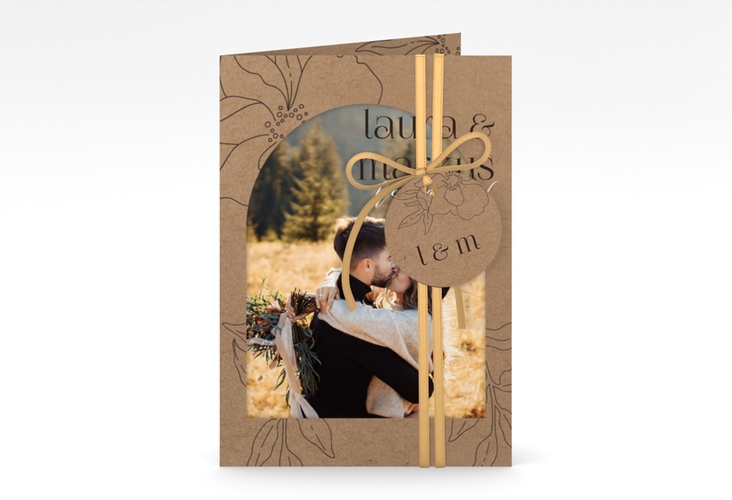 Hochzeitseinladung Alpenblume A6 Klappkarte hoch Kraftpapier hochglanz