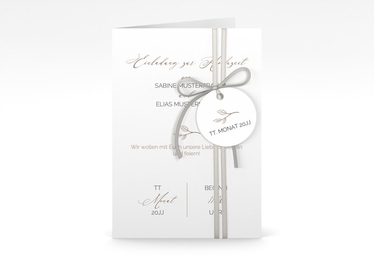 Einladungskarte Hochzeit Plain A6 Klappkarte hoch weiss hochglanz