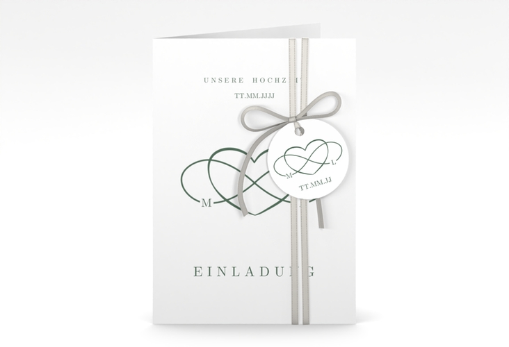 Einladungskarte Hochzeit Infinity A6 Klappkarte hoch gruen