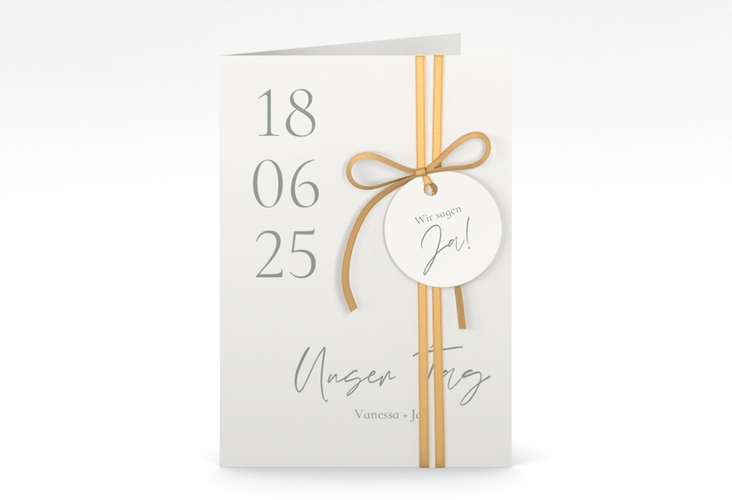 Einladungskarte Hochzeit Day A6 Klappkarte hoch weiss hochglanz mit Datum im minimalistischen Design