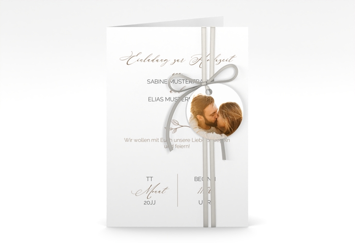 Einladungskarte Hochzeit Plain A6 Klappkarte hoch weiss hochglanz