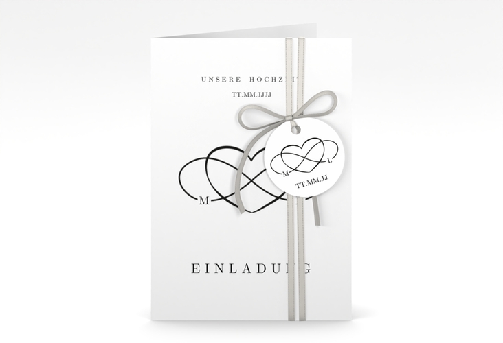 Einladungskarte Hochzeit Infinity A6 Klappkarte hoch schwarz hochglanz