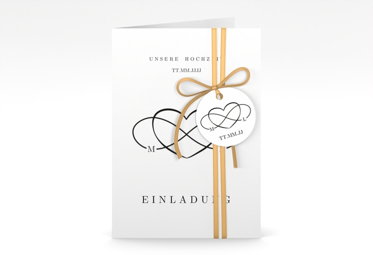 Einladungskarte Hochzeit Infinity A6 Klappkarte hoch schwarz hochglanz