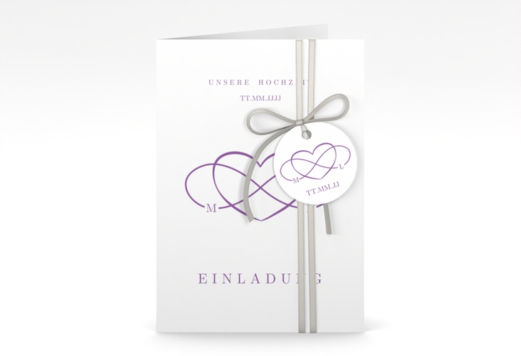 Einladungskarte Hochzeit Infinity A6 Klappkarte hoch lila