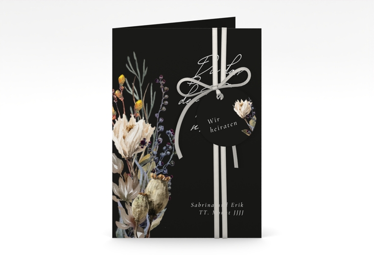 Einladungskarte Hochzeit Darkflower A6 Klappkarte hoch schwarz