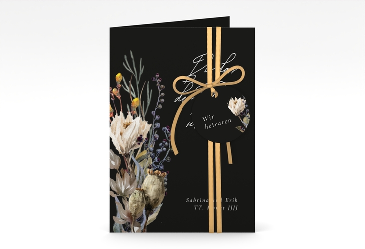 Einladungskarte Hochzeit Darkflower A6 Klappkarte hoch schwarz