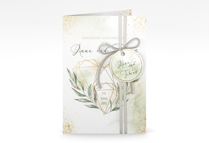 Einladungskarte Hochzeit Heartfelt A6 Klappkarte hoch weiss hochglanz mit Diamanten im Geometric Design