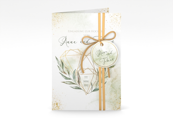 Einladungskarte Hochzeit Heartfelt A6 Klappkarte hoch weiss hochglanz mit Diamanten im Geometric Design