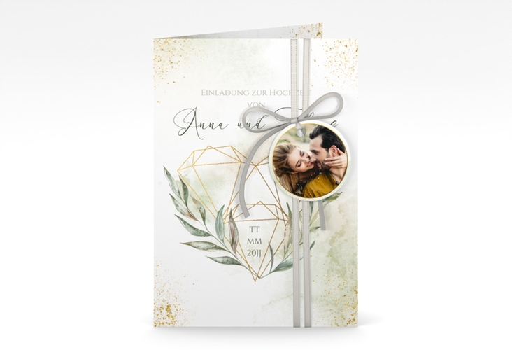 Einladungskarte Hochzeit Heartfelt A6 Klappkarte hoch mit Diamanten im Geometric Design