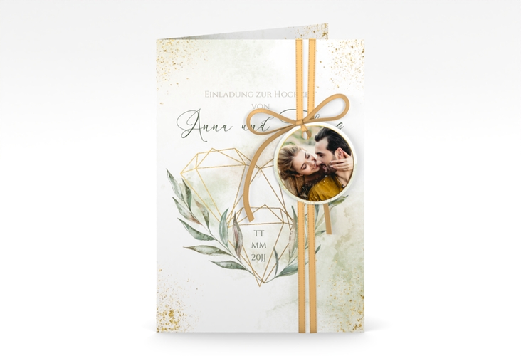 Einladungskarte Hochzeit Heartfelt A6 Klappkarte hoch mit Diamanten im Geometric Design