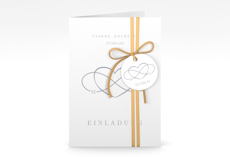 Einladungskarte Hochzeit Infinity A6 Klappkarte hoch grau hochglanz