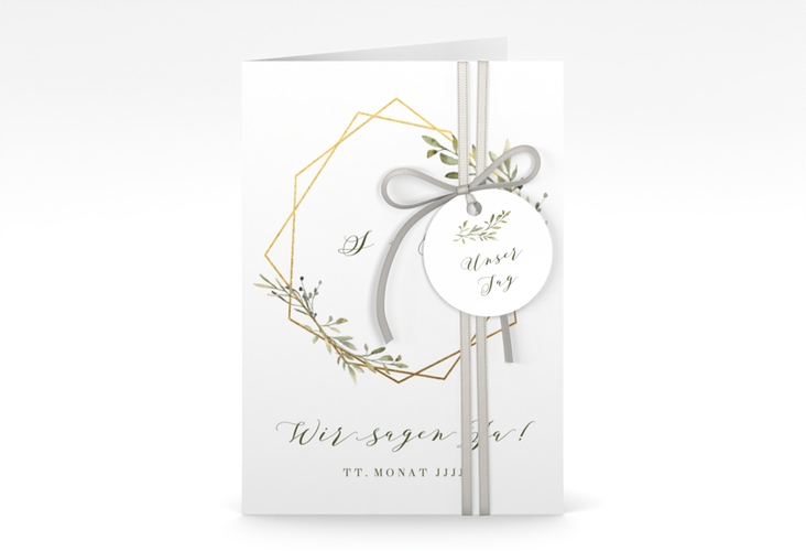 Einladungskarte Hochzeit Acacia A6 Klappkarte hoch weiss hochglanz
