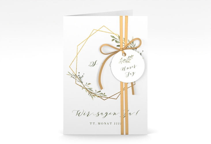 Einladungskarte Hochzeit Acacia A6 Klappkarte hoch weiss hochglanz