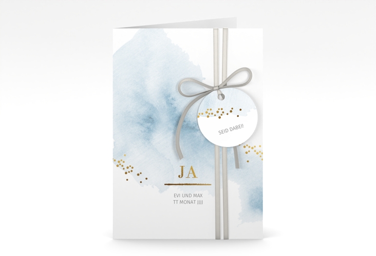 Einladungskarte Hochzeit Pastell A6 Klappkarte hoch blau hochglanz