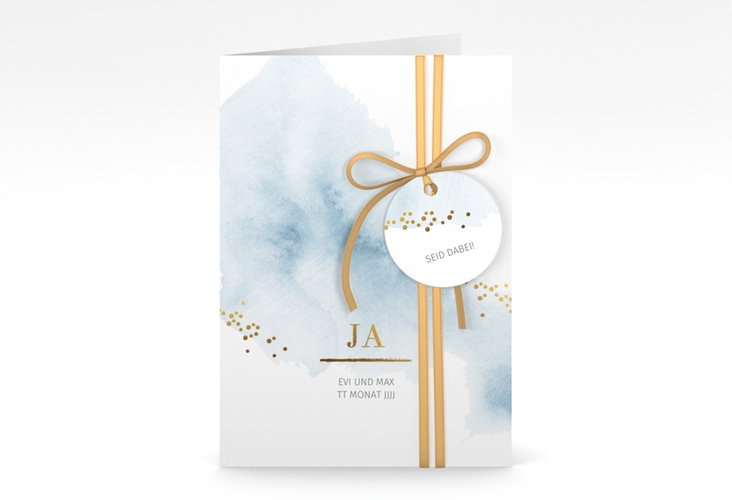 Einladungskarte Hochzeit Pastell A6 Klappkarte hoch blau hochglanz