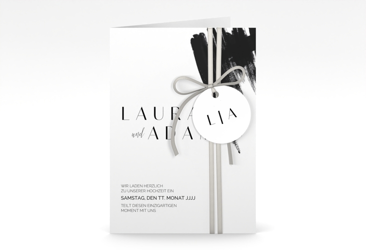 Einladungskarte Hochzeit Brush A6 Klappkarte hoch schwarz hochglanz