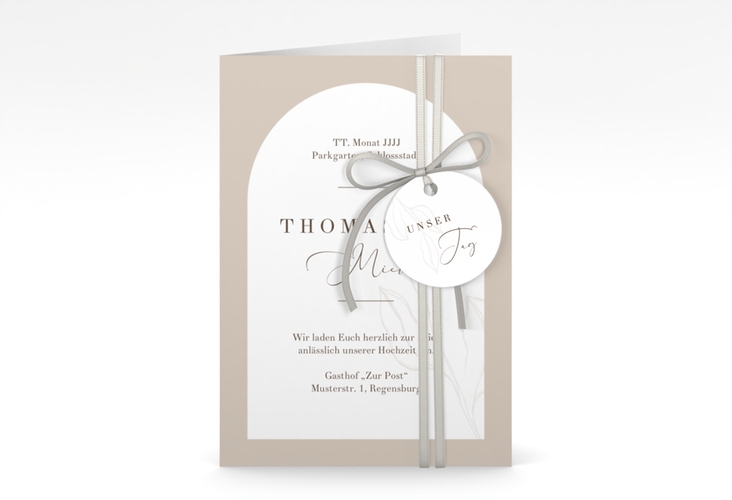 Einladungskarte Hochzeit Arched A6 Klappkarte hoch beige