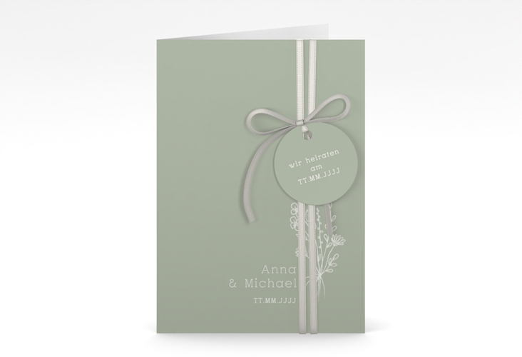 Einladungskarte Hochzeit Zarte Wildblumen A6 Klappkarte hoch gruen hochglanz