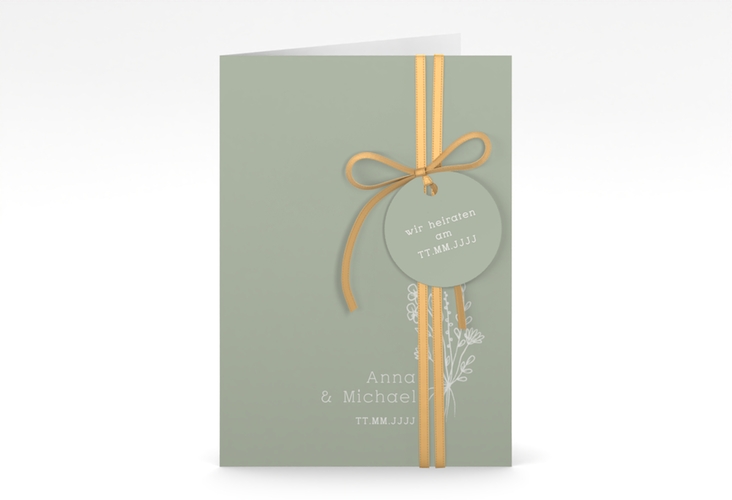 Einladungskarte Hochzeit Zarte Wildblumen A6 Klappkarte hoch gruen hochglanz