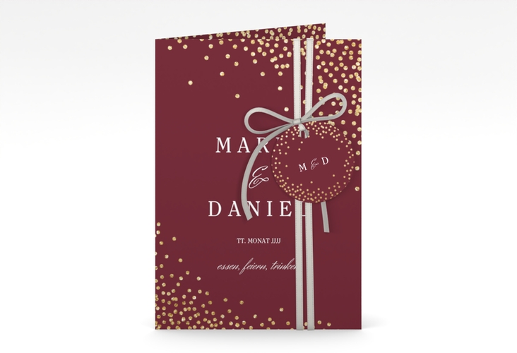 Einladungskarte Hochzeit Glitter A6 Klappkarte hoch rot hochglanz
