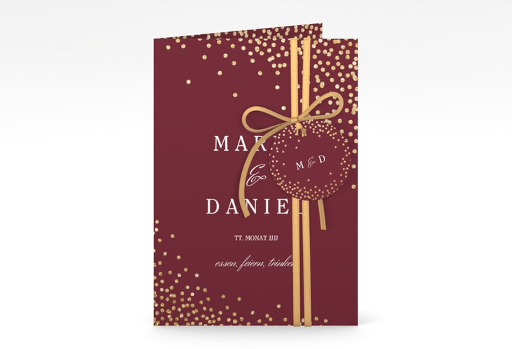 Einladungskarte Hochzeit Glitter A6 Klappkarte hoch rot hochglanz