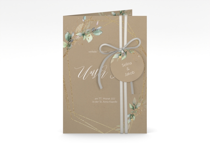 Hochzeitseinladung Greenish A6 Klappkarte hoch Kraftpapier hochglanz