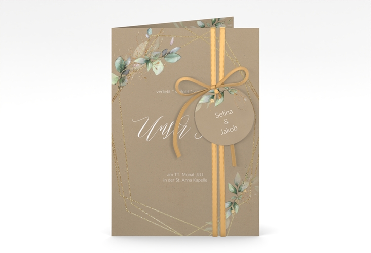 Hochzeitseinladung Greenish A6 Klappkarte hoch Kraftpapier hochglanz