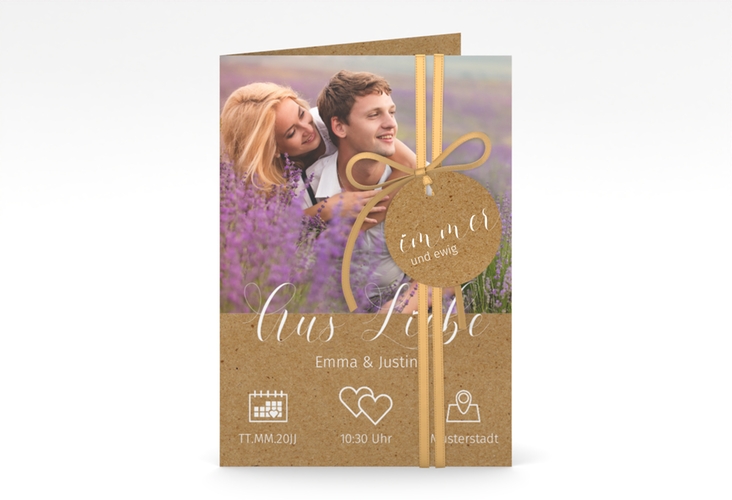 Einladungskarte Hochzeit Timetable A6 Klappkarte hoch Kraftpapier