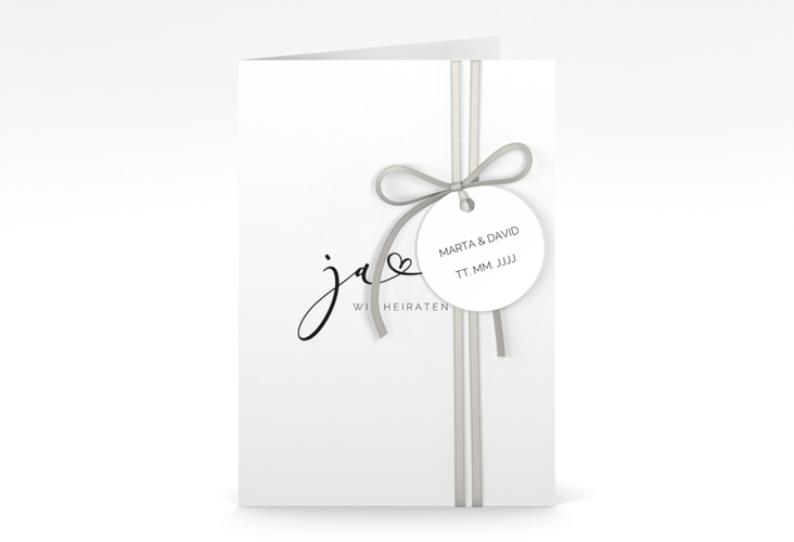Hochzeitseinladung Jawort A6 Klappkarte hoch weiss hochglanz modern minimalistisch mit veredelter Aufschrift