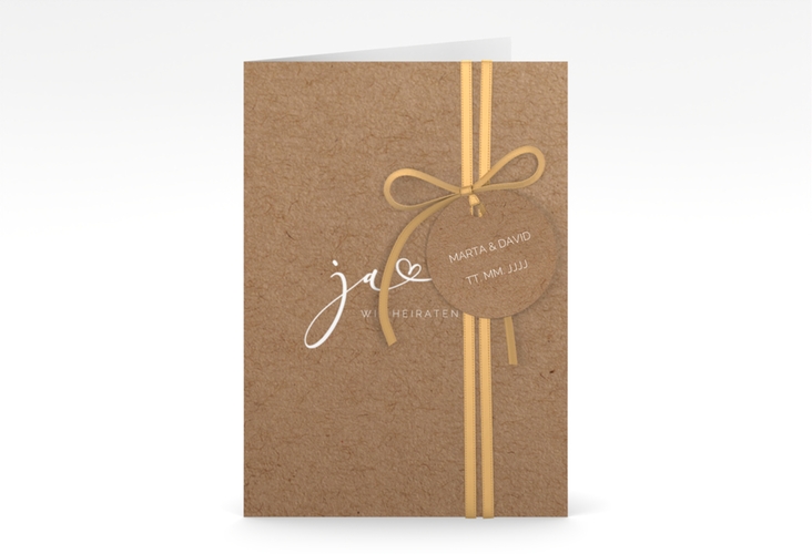Hochzeitseinladung Jawort A6 Klappkarte hoch Kraftpapier modern minimalistisch mit veredelter Aufschrift