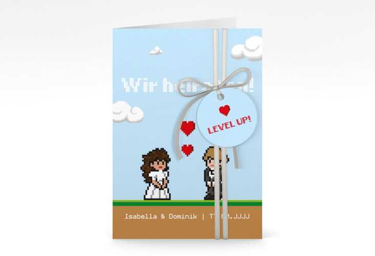 Einladungskarte Hochzeit Pixel A6 Klappkarte hoch