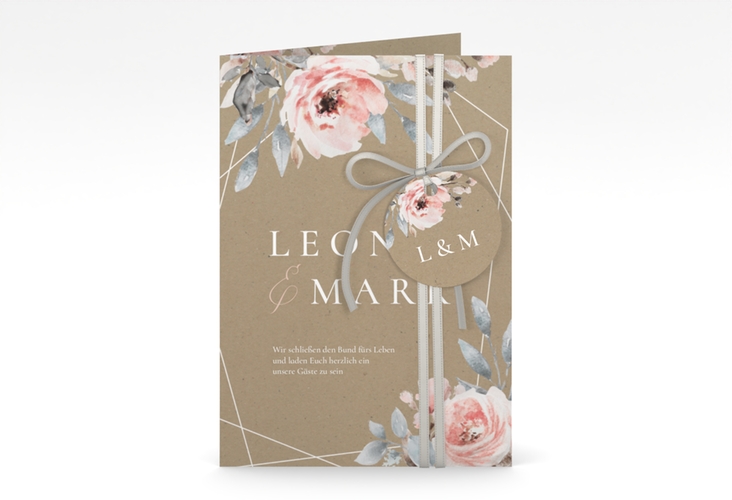 Einladungskarte Hochzeit Perfection A6 Klappkarte hoch mit rosa Rosen