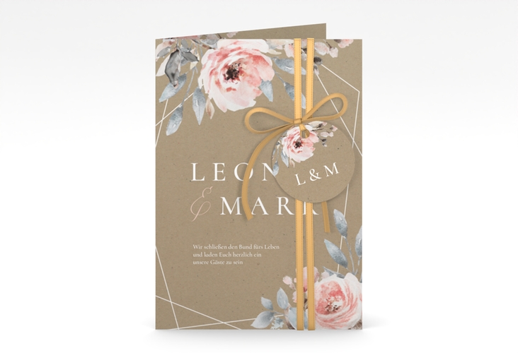 Einladungskarte Hochzeit Perfection A6 Klappkarte hoch mit rosa Rosen