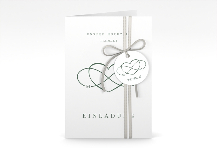 Einladungskarte Hochzeit Infinity A6 Klappkarte hoch gruen