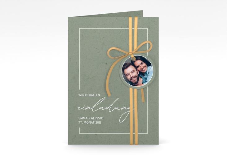 Einladungskarte Hochzeit Simple Line A6 Klappkarte hoch gruen