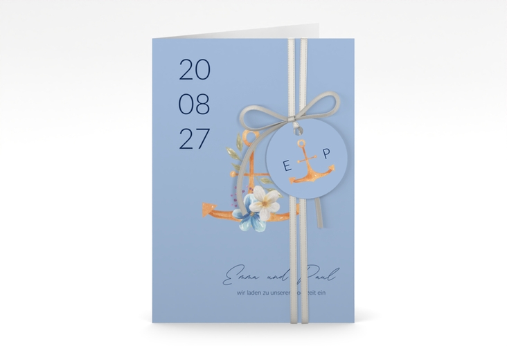 Einladungskarte Hochzeit Anker Floral A6 Klappkarte hoch