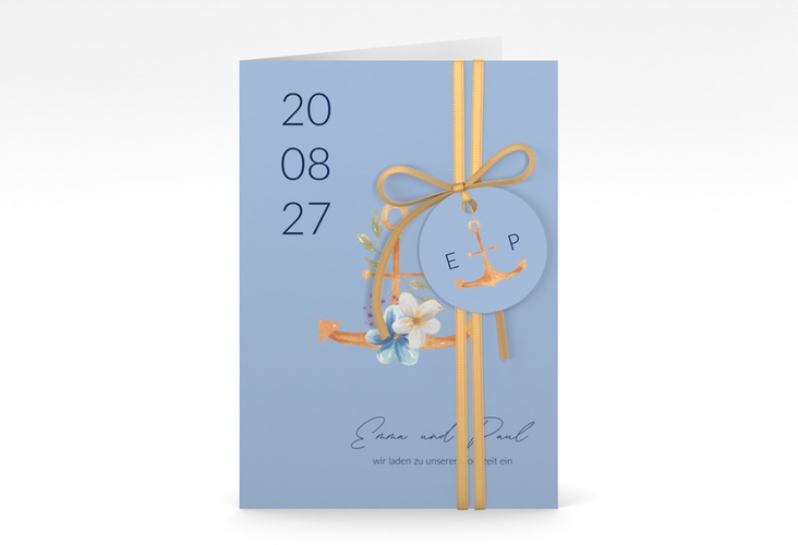 Einladungskarte Hochzeit Anker Floral A6 Klappkarte hoch