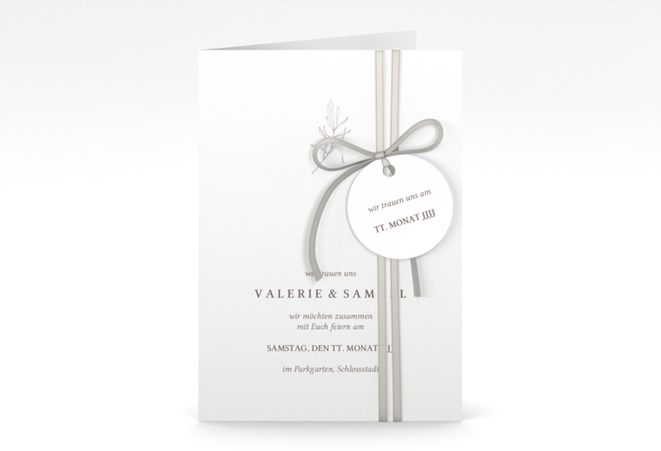 Einladungskarte Hochzeit Ivy A6 Klappkarte hoch weiss hochglanz minimalistisch mit kleiner botanischer Illustration