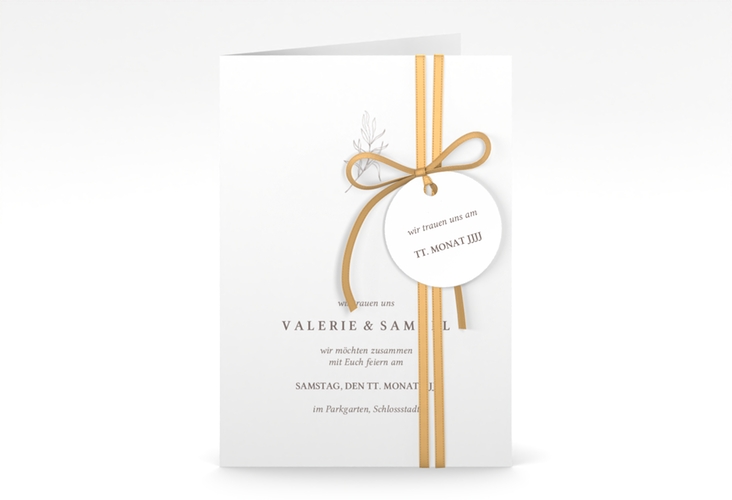 Einladungskarte Hochzeit Ivy A6 Klappkarte hoch weiss hochglanz minimalistisch mit kleiner botanischer Illustration
