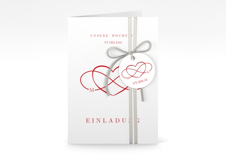 Einladungskarte Hochzeit Infinity A6 Klappkarte hoch rot