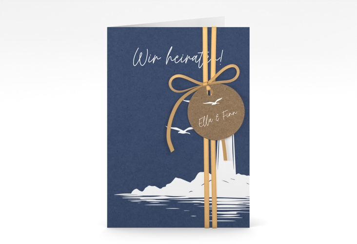 Einladungskarte Hochzeit Leuchtturm A6 Klappkarte hoch