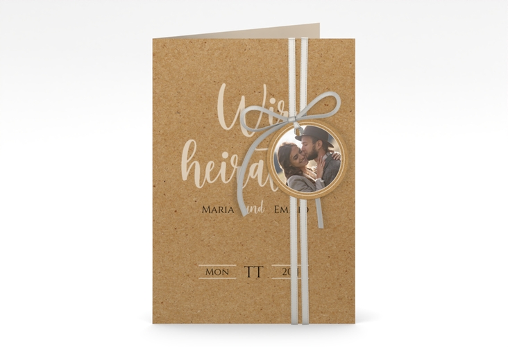 Einladungskarte Hochzeit Noble A6 Klappkarte hoch mit elegantem Schriftzug