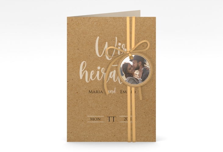 Einladungskarte Hochzeit Noble A6 Klappkarte hoch mit elegantem Schriftzug