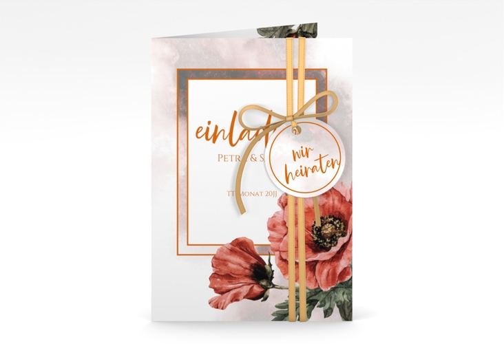 Einladungskarte Hochzeit Sommer A6 Klappkarte hoch rot mit Mohnblumen-Aquarell