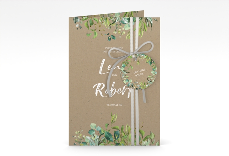 Einladungskarte Hochzeit Natural A6 Klappkarte hoch Kraftpapier