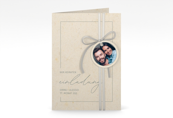 Einladungskarte Hochzeit Simple Line A6 Klappkarte hoch beige hochglanz