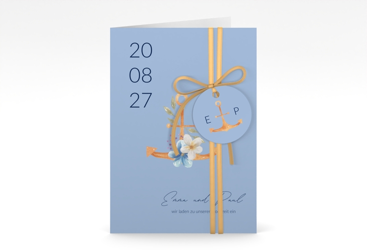 Einladungskarte Hochzeit Anker Floral A6 Klappkarte hoch